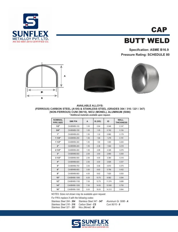 Buttweld Cap Schedule 40
